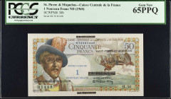 SAINT PIERRE & MIQUELON. Caisse Centrale de la France d'Outre-Mer. 1 Nouveau Franc, ND (1960). P-30b. PCGS Currency Gem New 65 PPQ.
Estimate $250.00 ...