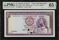 SAINT THOMAS & PRINCE. Banco Nacional Ultramarino. 1000 Escudos, 1964. P-40cts. Color Trial Specimen. PMG Gem Uncirculated 65 EPQ.
Estimate $200.00 -...