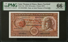 SAINT THOMAS & PRINCE. Lot of (3). Banco Nacional Ultramarino. 20, 50 & 100 Escudos, 1976. P-44a, 45a & 46a. PMG Gem Uncirculated 65 EPQ to Superb Gem...