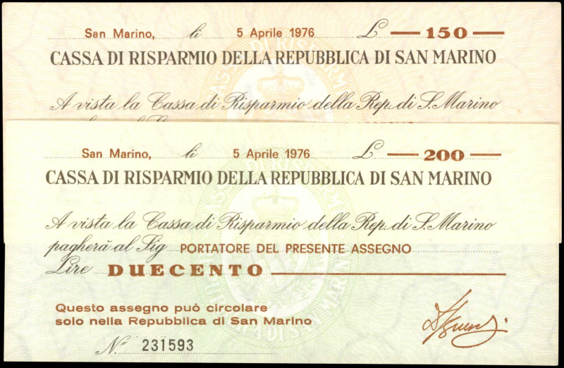 SAN MARINO. Lot of (2). Cassa di Risparmio Della Republica di San Marino. 150 & ...