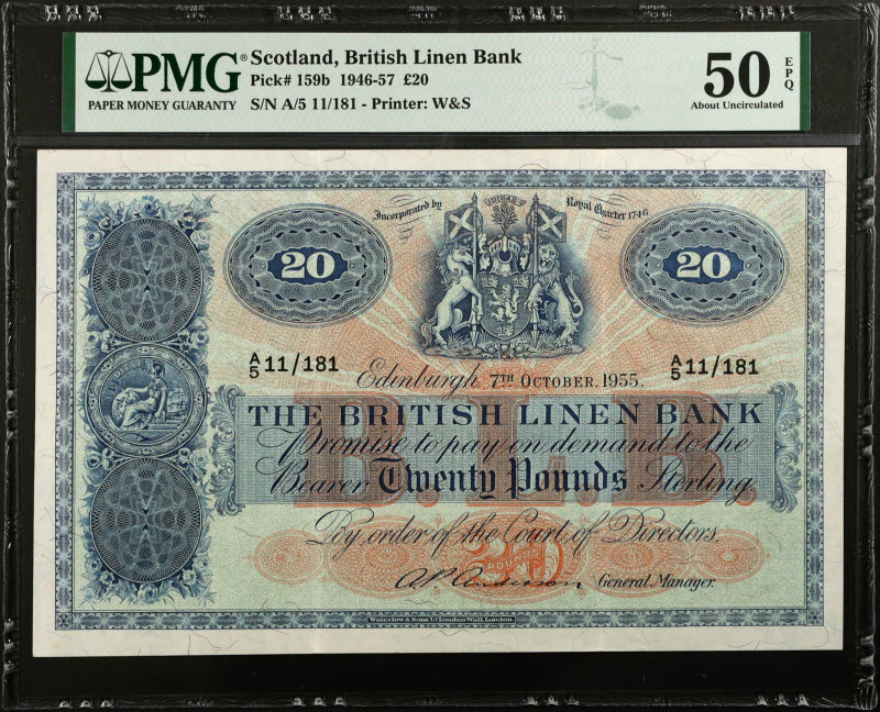 SCOTLAND. The British Linen Bank. 20 Pounds, 1946-57. P-159b. PMG About Uncircul...