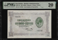 SEYCHELLES. Government of Seychelles. 5 Rupees, ND (1936). P-3c. PMG Very Fine 20.
Printed by TDLR. PMG comments "Discoloration, Stains Lightened".
...