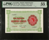 SEYCHELLES. Government of Seychelles. 10 Rupees, 1963. P-12c. PMG About Uncirculated 55.
Printed by TDLR. Vivid inks stands out on this note.
Estima...