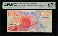 SEYCHELLES. Seychelles Monetary Authority. 100 Rupees, ND (1979). P-26a. PMG Superb Gem Uncirculated 67 EPQ.
Estimate $150.00 - $200.00