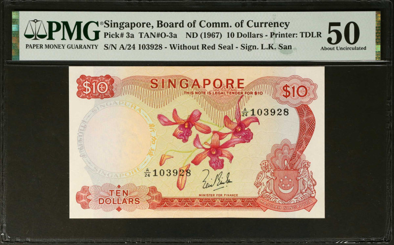 SINGAPORE. Board of Commissioners of Currency. 10 Dollars, ND (1967). P-3a. PMG ...