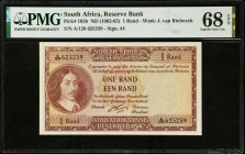SOUTH AFRICA. South African Reserve Bank. 1 Rand, ND (1962-65). P-102b. PMG Superb Gem Uncirculated 68 EPQ.
Estimate $100.00 - $150.00