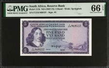 SOUTH AFRICA. Lot of (2). South African Reserve Bank. 5 & 10 Rand, ND (1967-75). P-111b & 113c. PMG Gem Uncirculated 66 EPQ & Superb Gem Uncirculated ...