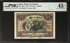 SPAIN. Banco De Espana. 25 Pesetas, 1907. P-62a. PMG Choice Extremely Fine 45 EPQ.
Estimate $250.00 - $350.00