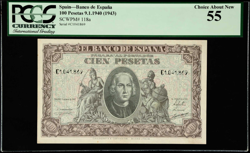 SPAIN. Banco de Espana. 100 Pesetas, 1940 (1943). P-118a. PCGS Currency Choice A...