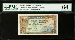 SPAIN. Banco de Espana. 5 Pesetas, 1940. P-123a. PMG Choice Uncirculated 64 EPQ.
Estimate $100.00 - $150.00