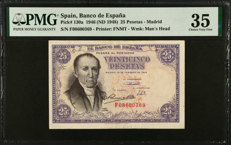 SPAIN. Banco De Espana. 25 Pesetas, 1946 (ND 1948). P-130a. PMG Choice Very Fine...