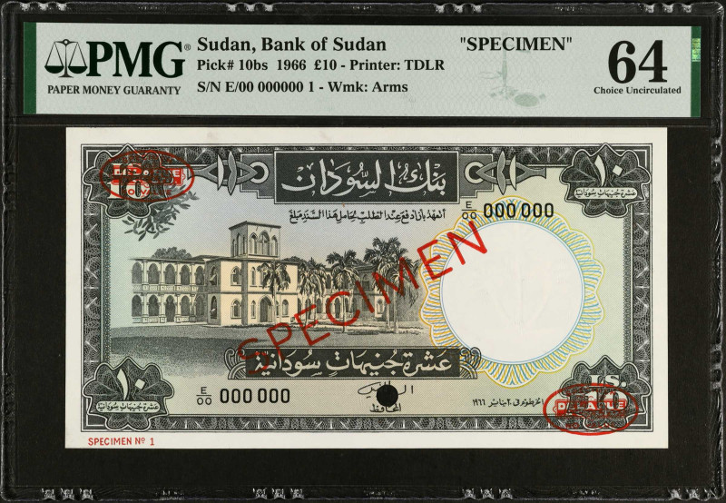 SUDAN. Bank of Sudan. 10 Sudanese Pounds, 1966. P-10bs. Specimen. PMG Choice Unc...