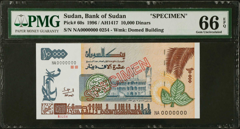 SUDAN. Bank of Sudan. 10,000 Dinars, 1996. P-60s. Specimen. PMG Gem Uncirculated...