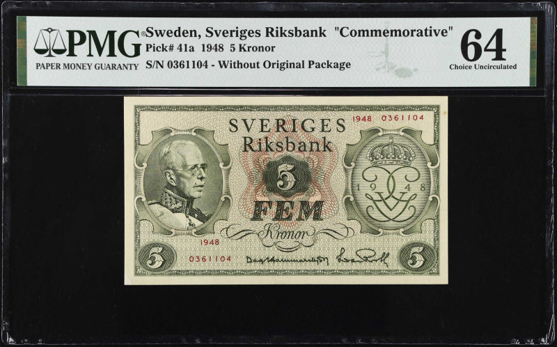 SWEDEN. Sveriges Riksbank. 5 Kronor, 1948. P-41a. Commemorative. PMG Choice Unci...