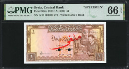 SYRIA. Lot of (3). Central Bank of Syria. 1, 5 & 10 Pounds, 1978. P-93ds, SYR100bs & 101bs. Specimens. PMG Gem Uncirculated 66 EPQ & Superb Gem Unc 67...