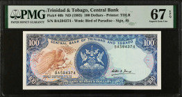 TRINIDAD & TOBAGO. Central Bank of Trinidad and Tobago. 100 Dollars, ND (1985). P-40b. PMG Superb Gem Uncirculated 67 EPQ.
Estimate $200.00 - $300.00