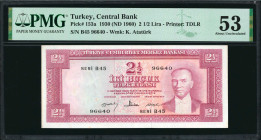 TURKEY. Lot of (3). Turkiye Cumhuriyet Merkez Bankasi. 2 1/2, 5 & 100 Lira, 1930 (ND 1960-69). P-153a, 174a & 182c. PMG About Uncirculated 53 to Choic...