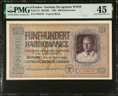 UKRAINE. Zentralnotenbank Ukraine. 500 Karbowanez, 1942. P-57. PMG Choice Extremely Fine 45.
Estimate $400.00 - $600.00