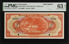 VENEZUELA. Banco Mercantil y Agricola. 10 Bolivares, ND (1934-35). P-S231s. Specimen. PMG Choice Uncirculated 63 EPQ.
Estimate $150.00 - $250.00