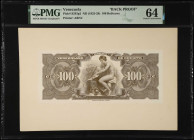 VENEZUELA. Banco Venezolano de Credito. 100 Bolivares, ND (1925-28). P-S243p2. Back Proof. PMG Choice Uncirculated 64.
Estimate $200.00 - $400.00