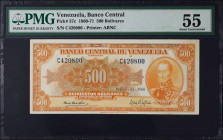 VENEZUELA. Banco Central de Venezuela. 500 Bolivares, 1968. P-37c. PMG About Uncirculated 55.
Dated 1968.
Estimate $200.00 - $400.00