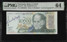 VENEZUELA. Banco Central de Venezuela. 20,000 Bolivares, 1998. P-82. Courtesy Autograph. PMG Choice Uncirculated 64.
Estimate $200.00 - $400.00