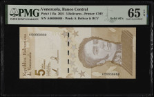 VENEZUELA. Banco Central de Venezuela. 5 Bolivares, 2021. P-115a. Solid Serial Number. PMG Gem Uncirculated 65 EPQ.
Estimate $150.00 - $300.00