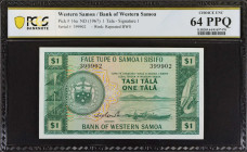 WESTERN SAMOA. Bank of Western Samoa. 1 Tala, ND (1967). P-16a. PCGS Banknote Choice Uncirculated 64 PPQ.
Estimate $50.00 - $100.00