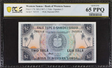WESTERN SAMOA. Bank of Western Samoa. 2 Tala, ND (1967). P-17b. PCGS Banknote Gem Uncirculated 65 PPQ.
Estimate $50.00 - $100.00
