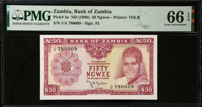 ZAMBIA. Lot of (3). Bank of Zambia. 50 Ngwee, 1 & 2 Kwacha, ND (1968). P-4a, 5a ...