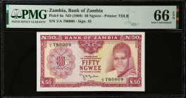 ZAMBIA. Lot of (3). Bank of Zambia. 50 Ngwee, 1 & 2 Kwacha, ND (1968). P-4a, 5a & 6. PMG Choice Extremely Fine 45 & Gem Uncirculated 66 EPQ.
Estimate...
