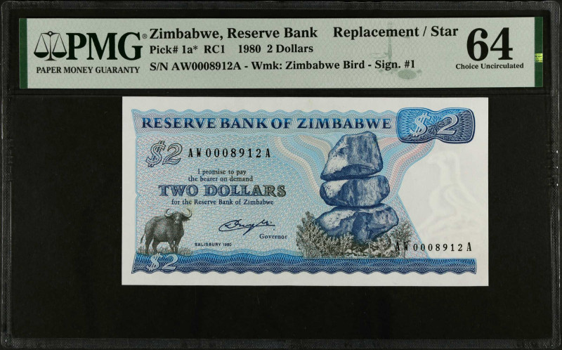 ZIMBABWE. Reserve Bank of Zimbabwe. 2 Dollars, 1980. P-1a*. Replacement. PMG Cho...