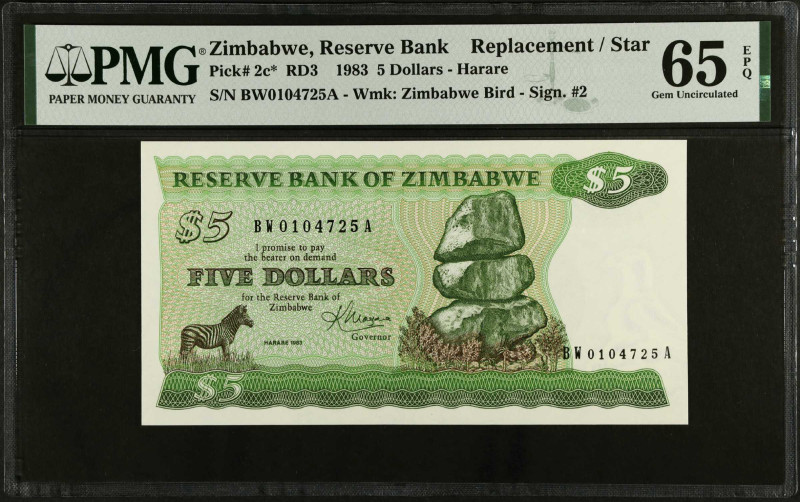 ZIMBABWE. Reserve Bank of Zimbabwe. 5 Dollars, 1983. P-2c*. Replacement. PMG Gem...