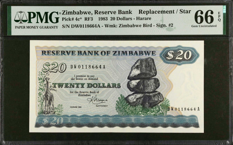 ZIMBABWE. Reserve Bank of Zimbabwe. 20 Dollars, 1983. P-4c*. Replacement. PMG Ge...