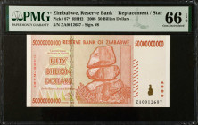ZIMBABWE. Reserve Bank of Zimbabwe. 50 Billion Dollars, 2008. P-87*. Replacement. PMG Gem Uncirculated 66 EPQ.
Estimate $75.00 - $125.00