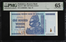 ZIMBABWE. Reserve Bank of Zimbabwe. 100 Trillion Dollars, 2008. P-91. PMG Gem Uncirculated 65 EPQ.
Estimate $100.00 - $200.00