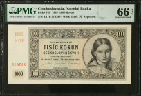 MIXED LOTS. Czechoslovakia & Slovakia. Lot of (2). Mixed Banks. 20 & 1000 Korun, 1942-45. P-7s & 74b. Specimen. PMG Gem Uncirculated 66 EPQ & Superb G...