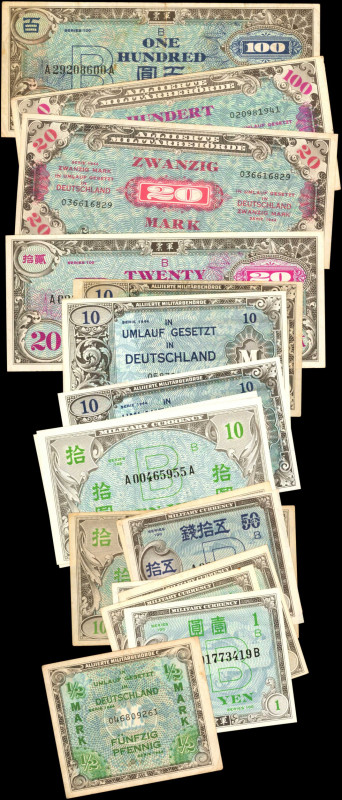 MIXED LOTS. Lot of (18). Military Currency. Mixed Denominations, 1944. P-Various...