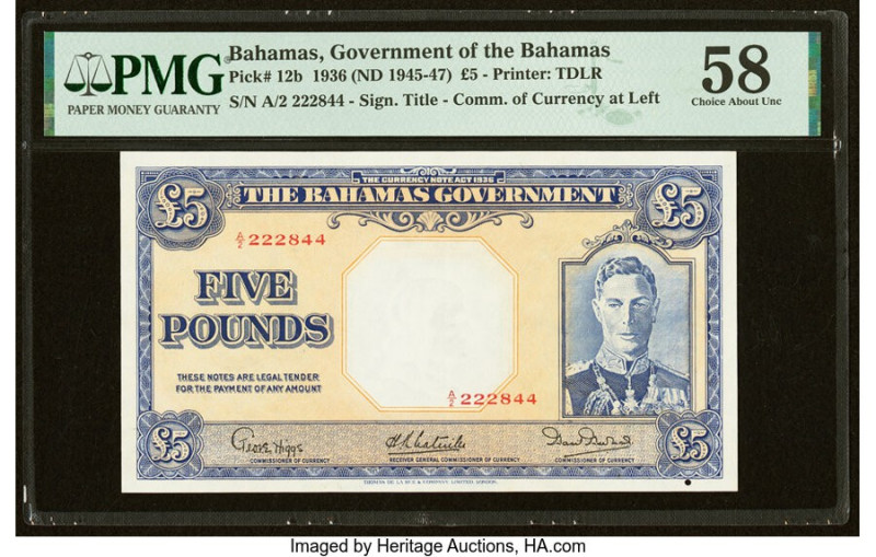 Bahamas Bahamas Government 5 Pounds 1936 (ND 1945-47) Pick 12b PMG Choice About ...