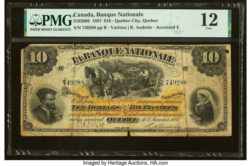 Canada Quebec City, PQ- Banque Nationale $10 2.1.1897 Ch.# 510-20-08 PMG Fine 12...