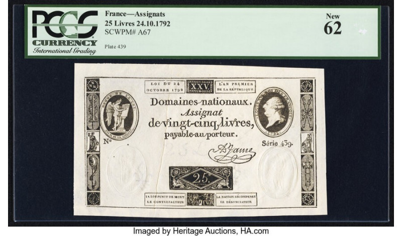 France Domaines Nationaux 25 Livres 24.10.1792 Pick A67 PCGS New 62. 

HID098012...