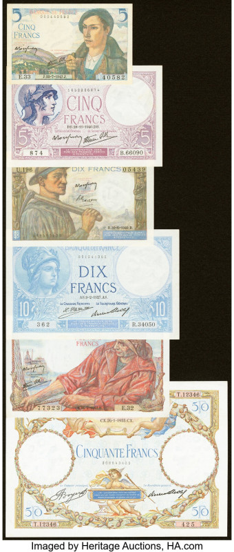 France Group Lot of 10 Examples Very Fine-Crisp Uncirculated. Top margin tear no...