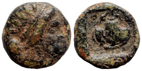 Uncertain. Ae (bronze, 1.41 g, 11 mm). Head (Zeus?) right. Rev. Incuse with uncertain object. Nearly very fine.