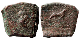 BAKTRIA, Greco-Baktrian Kingdom. Pantaleon, circa 185-180 BC. Ae (bronze, 11.67 g, 22x20 mm). 'Rajane Pamtalevasa' in Kharosthi, Laksmi advancing to l...