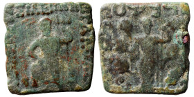 INDO-SKYTHIANS. Azes, circa 58-12 BC. Ae (bronze, 8.73 g, 25x24 mm). Poseidon, resting foot on river-god, standing facing, holding trident. Rev. Yaksh...