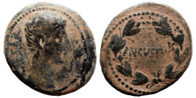 SYRIA. Seleucus and Pieria. Antioch. Augustus, 27 BC-14 AD. As (bronze, 9.49 g, 26 mm). CAESAR Bare head right. Rev. AVGVSTVS Legend within wreath. RP...