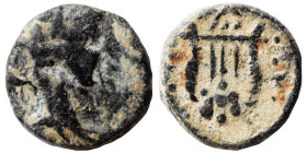 SYRIA, Seleucis and Pieria. Antioch (?). Pseudo-autonomous issue. Ae (bronze, 0.87 g, 10 mm). Bust (Tyche?) right. Rev. Lyre. Fine.