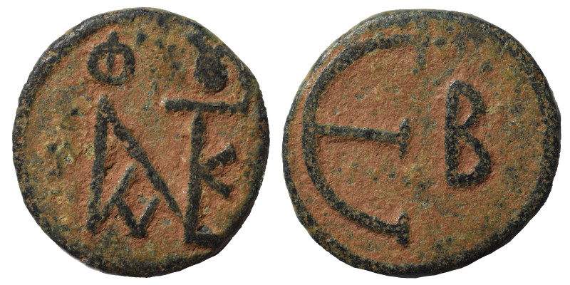 Justin II, 565-578. Pentanummium (bronze, 1.59 g, 14 mm), Theoupolis (Antioch). ...