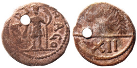 VANDALS. Municipal coinage of Carthage. Circa 480-533. 12 Nummi (bronze, 3.75 g, 18 mm). Soldier standing facing, holding spear. Rev. Head of horse le...