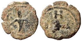 CRUSADERS. Edessa. Baldwin II, second reign, 1108-1118. Follis (Bronze, 3.46 g , 21 mm). Count Baldwin II, dressed in chain-armour and conical helmet,...